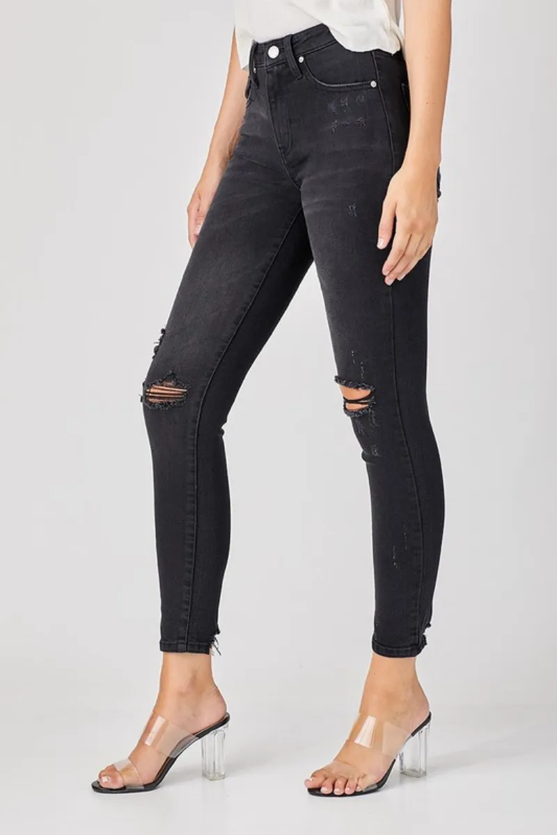 Risen Mid-Rise Black Straight Jeans