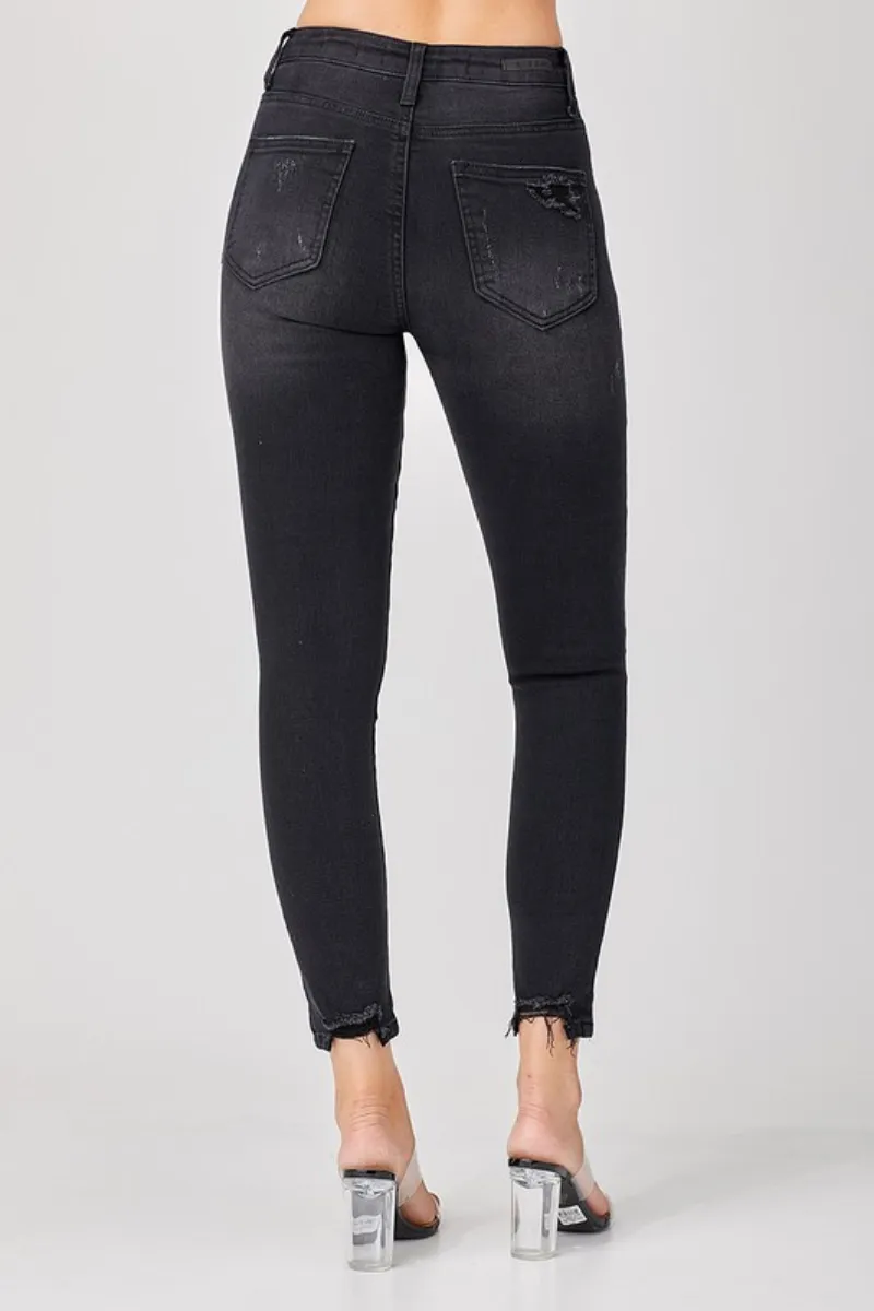 Risen Mid-Rise Black Straight Jeans