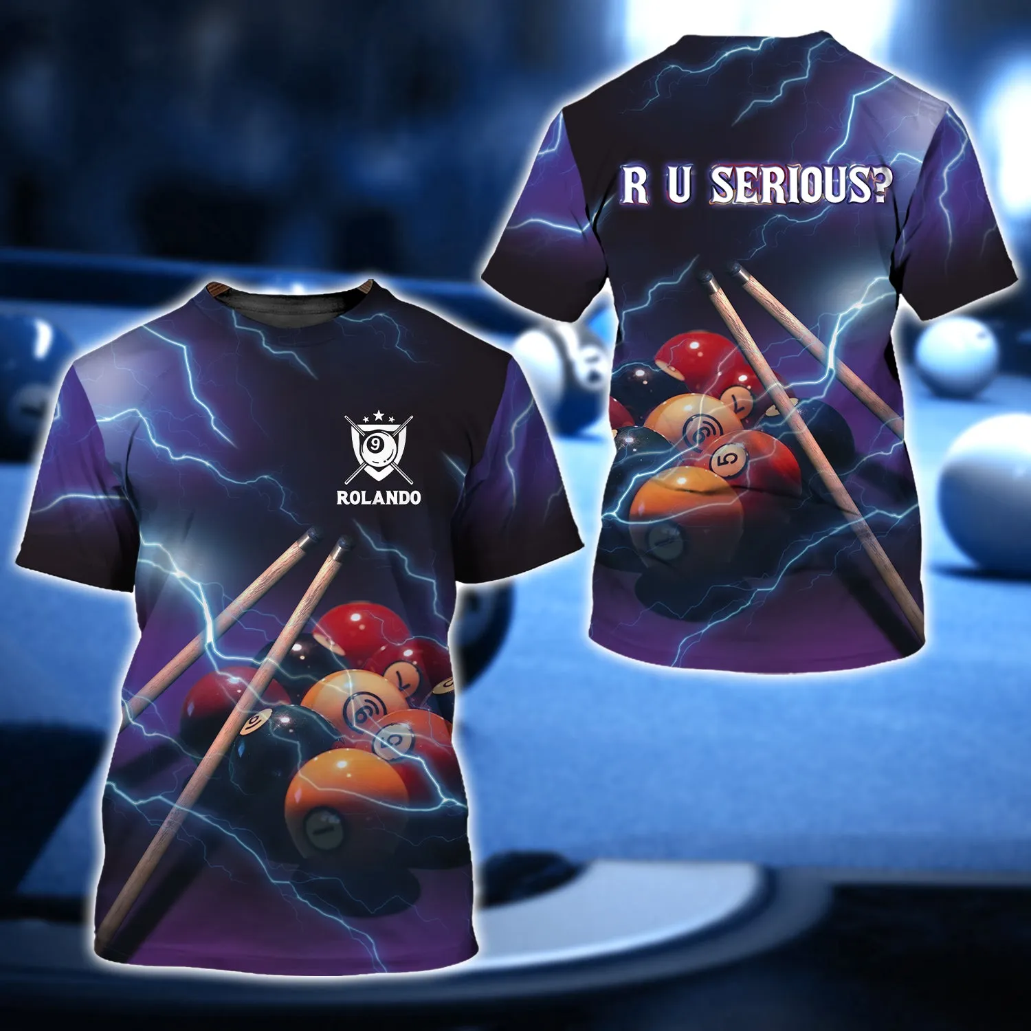 Rolando - R U SERIOUS Team Billiard 9 Ball Thunder Lightning 3D Shirt - QB95