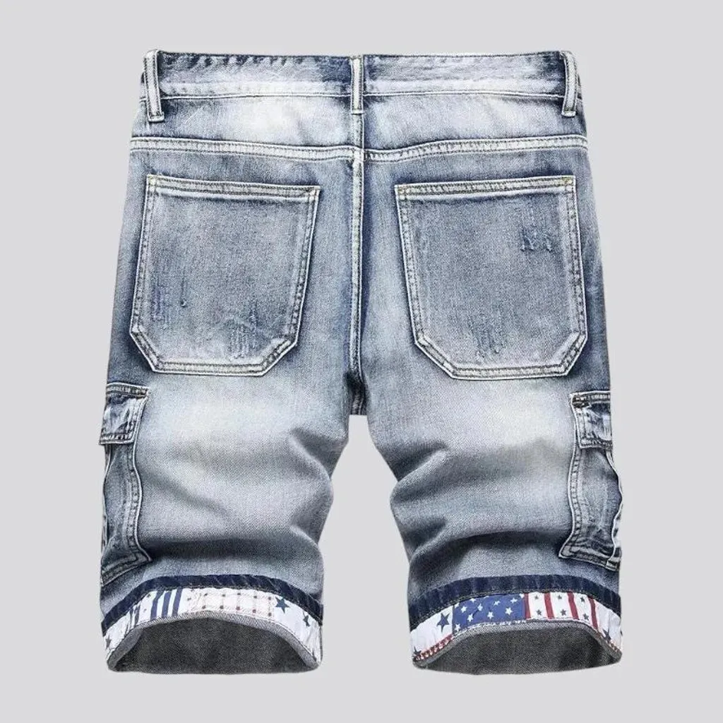 Sanded mid-waist jeans shorts for men