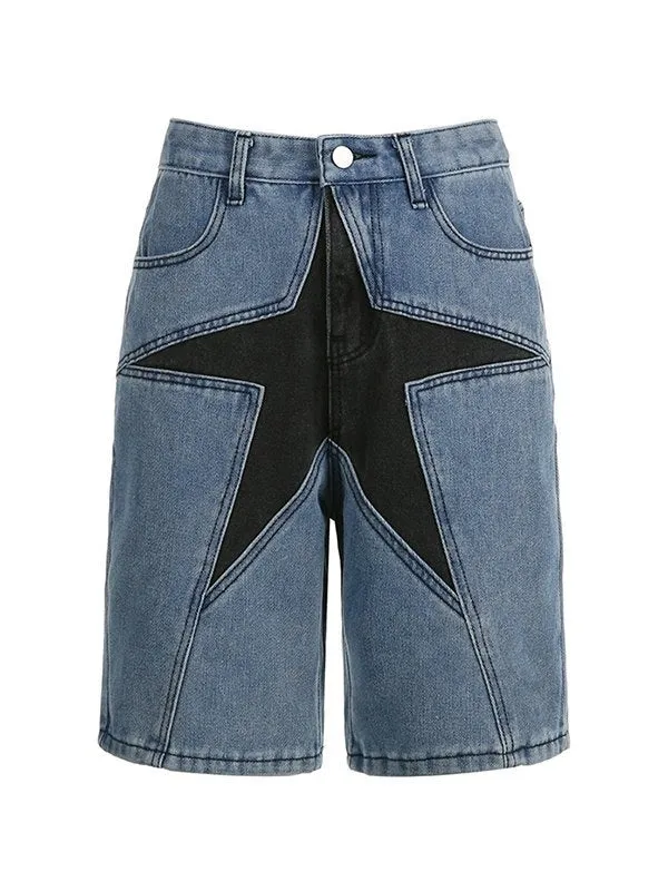 Schmale Denim Shorts mit fünfzackigem Stern