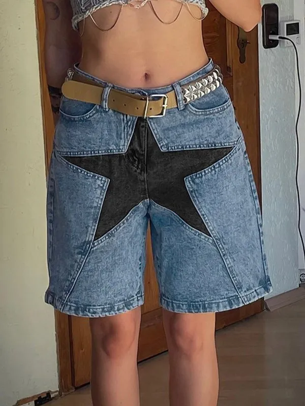 Schmale Denim Shorts mit fünfzackigem Stern