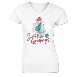 Seas & Greetings Seahorse - Ladies Short Sleeve Cotton Blend V Neck Tee