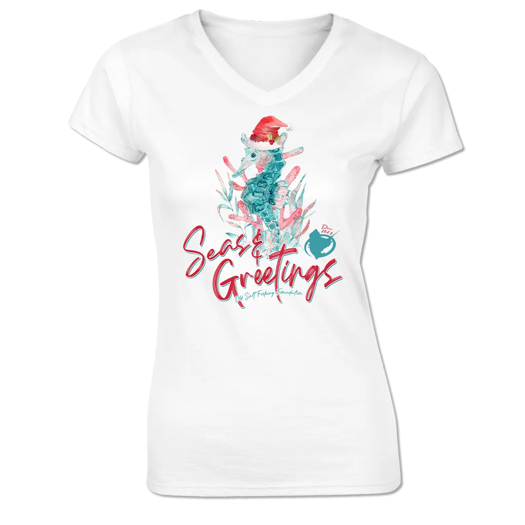 Seas & Greetings Seahorse - Ladies Short Sleeve Cotton Blend V Neck Tee