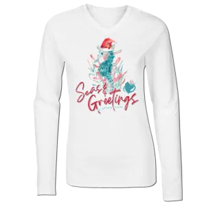 Seasons Greetings - Ladies Long Sleeve, Cotton, V-neck Shirt