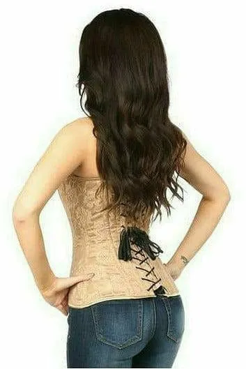 Sexy Dark Beige Lace Overbust Corset with Zipper