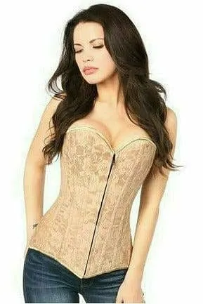Sexy Dark Beige Lace Overbust Corset with Zipper
