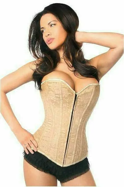 Sexy Dark Beige Lace Overbust Corset with Zipper