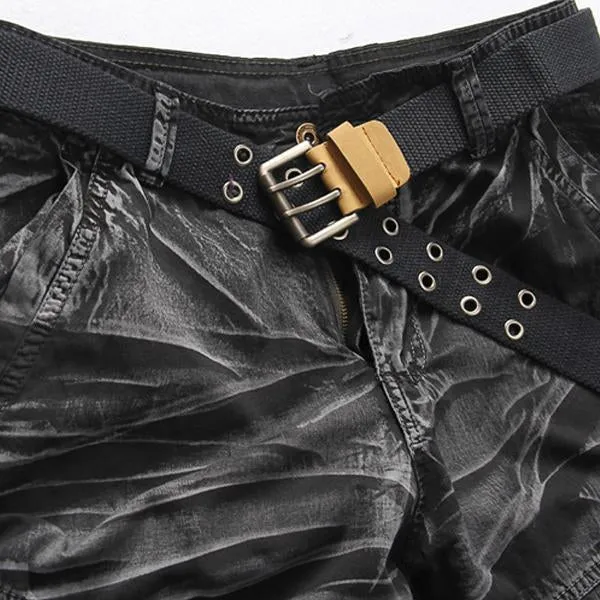 Short cargo à imprimé vintage pour homme (SANS CEINTURE)