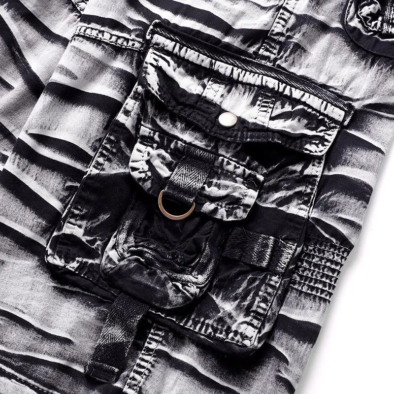 Short décontracté multi-poches imprimé délavé vintage