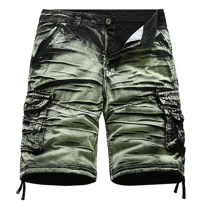 Short décontracté multi-poches imprimé délavé vintage