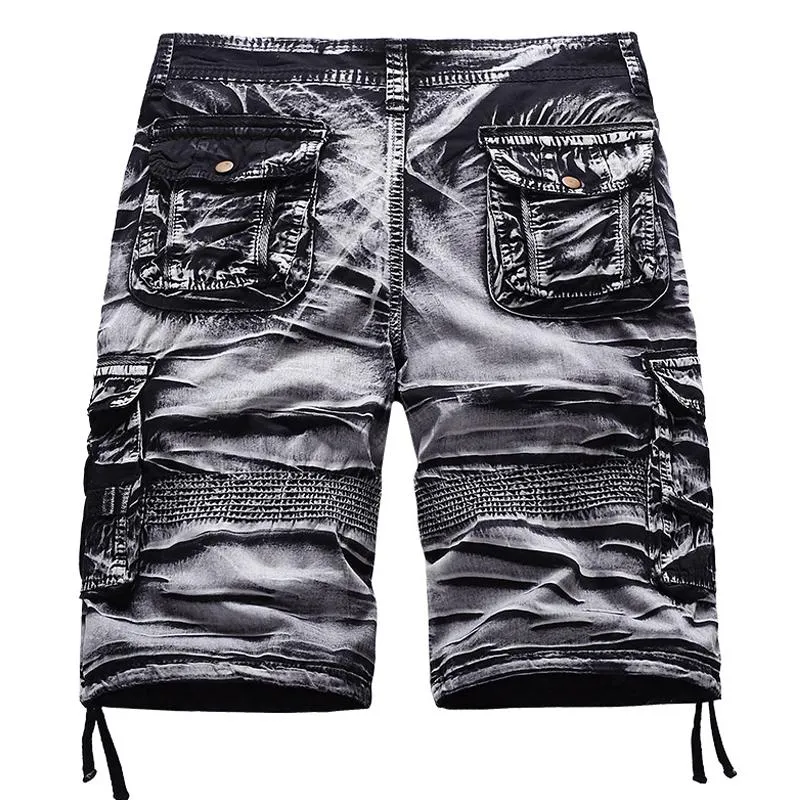 Short décontracté multi-poches imprimé délavé vintage