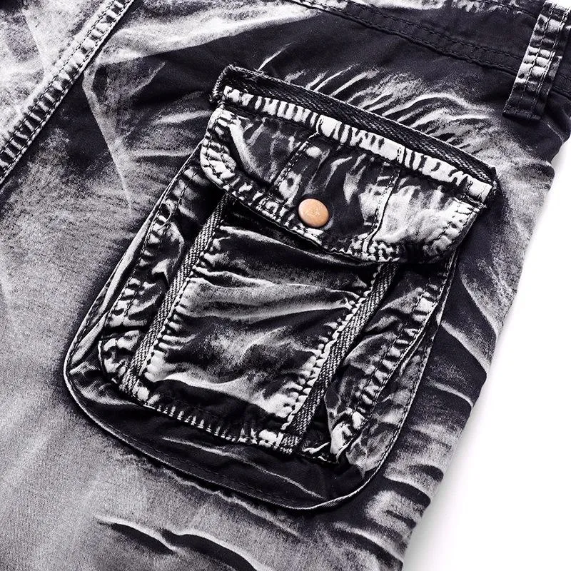Short décontracté multi-poches imprimé délavé vintage