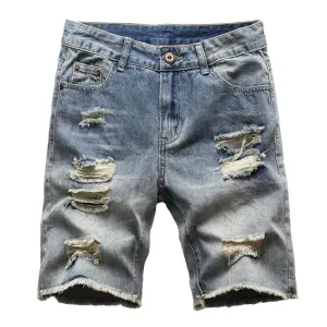 Short droit en denim déchiré et délavé vintage