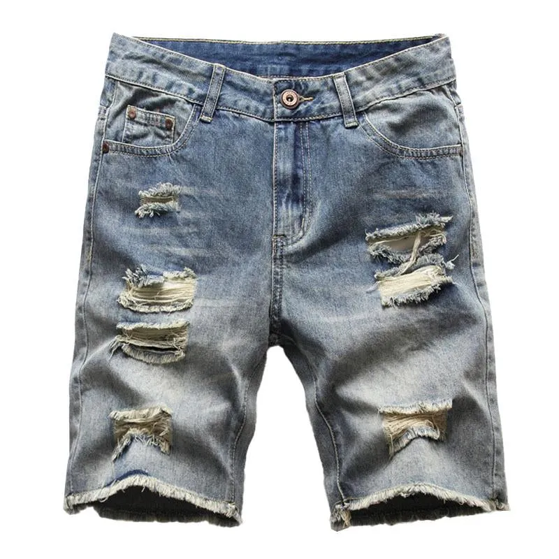 Short droit en denim déchiré et délavé vintage