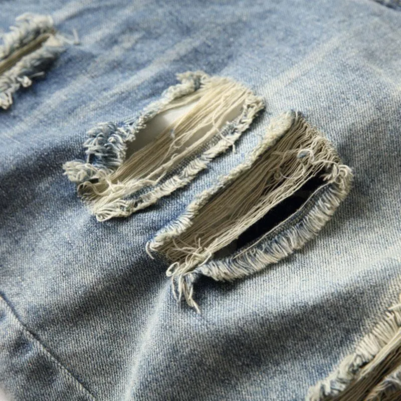 Short droit en denim déchiré et délavé vintage