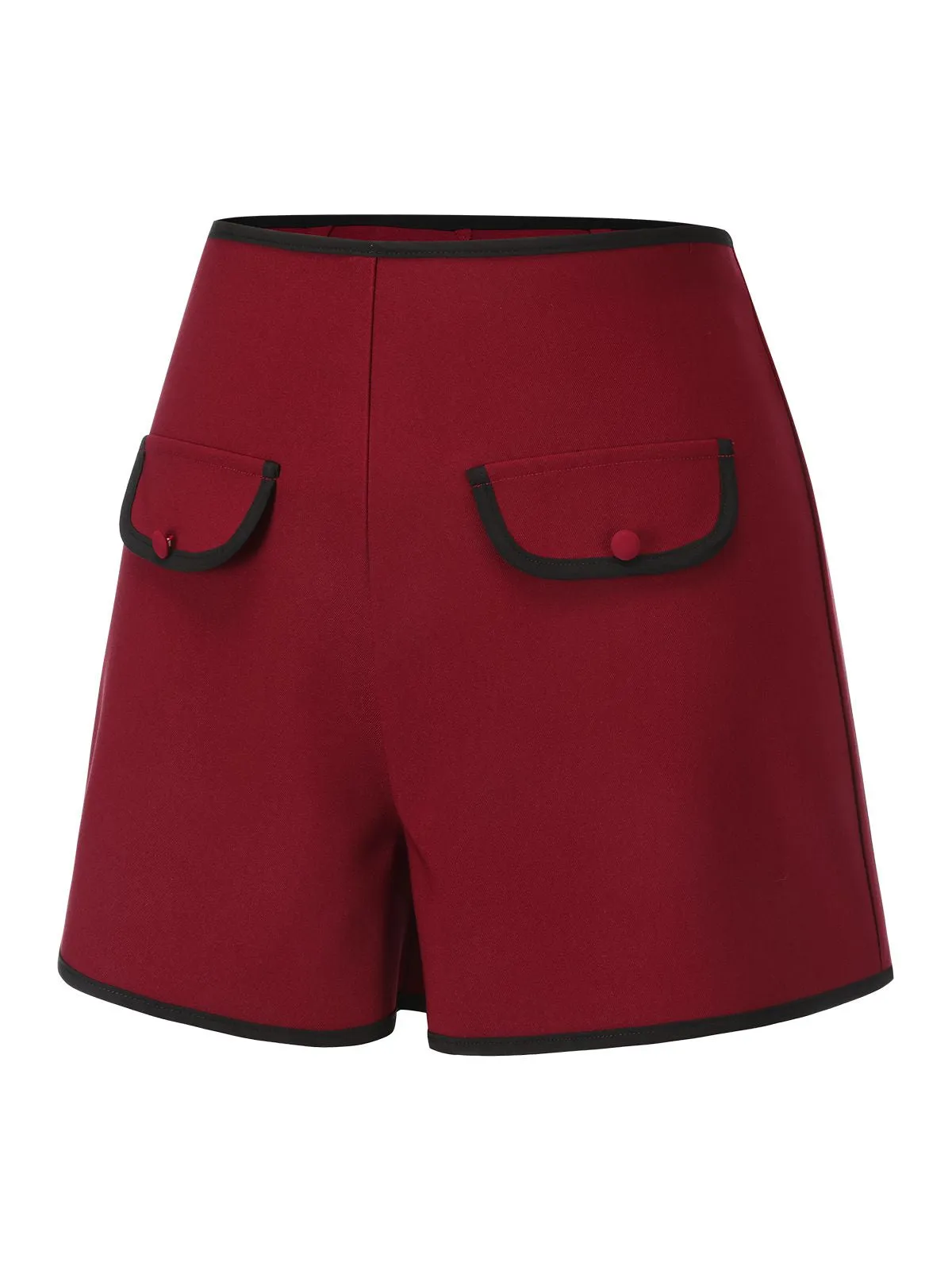 Short solide rouge à taille élastique des années 1950