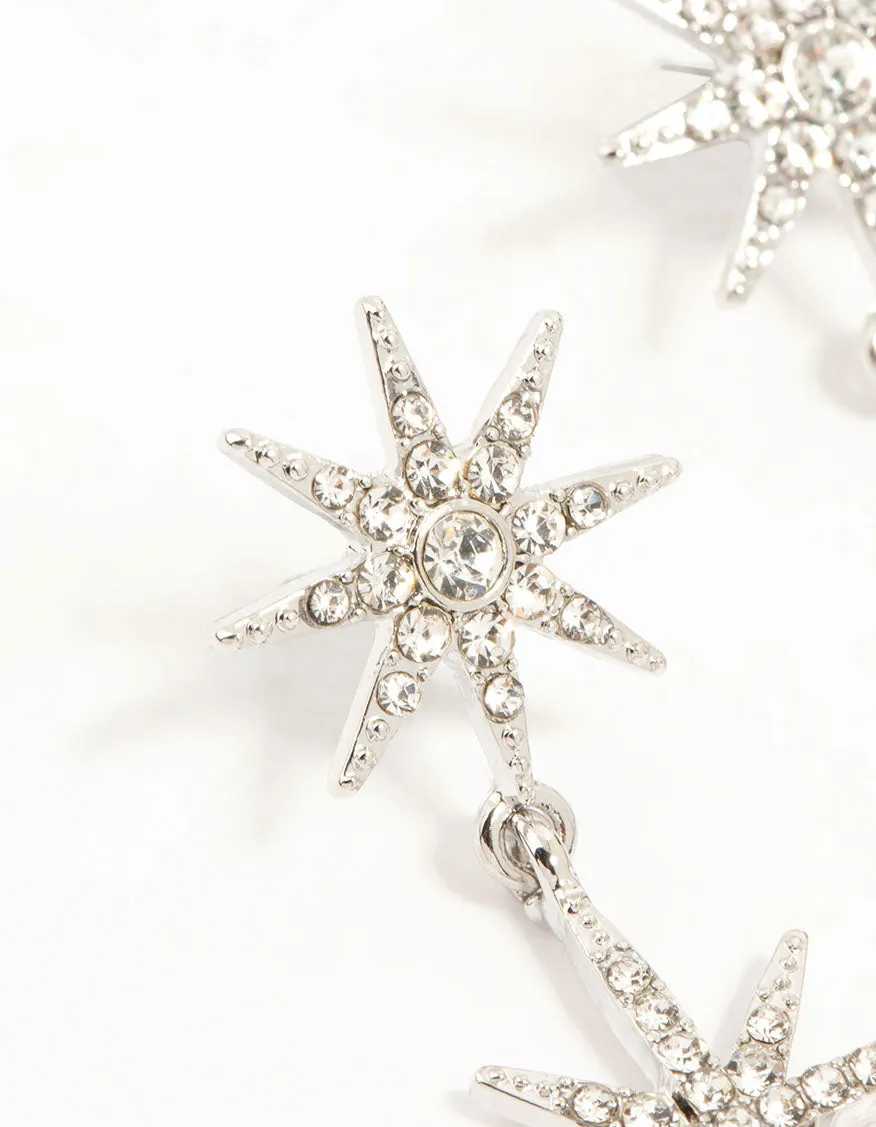 Silver Plated Diamante Star Drop Earrings