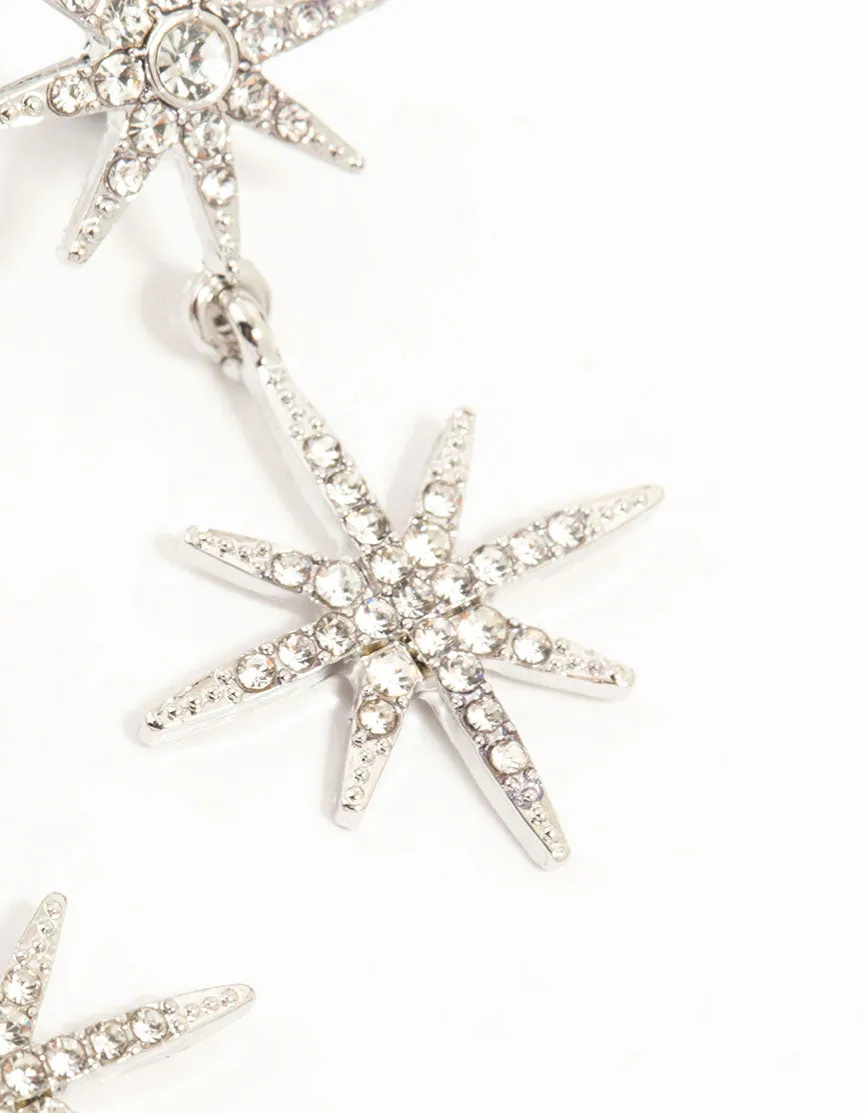 Silver Plated Diamante Star Drop Earrings