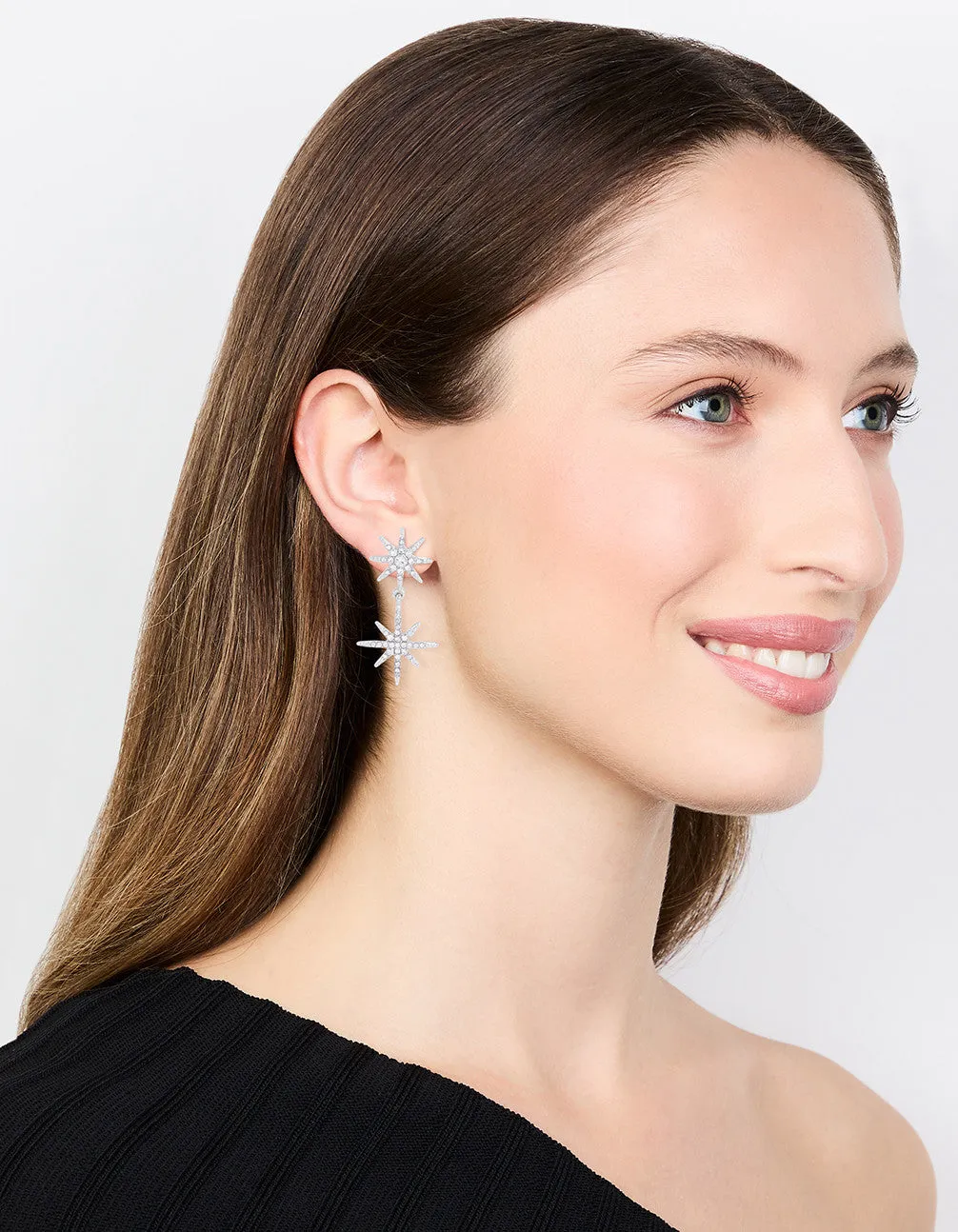 Silver Plated Diamante Star Drop Earrings