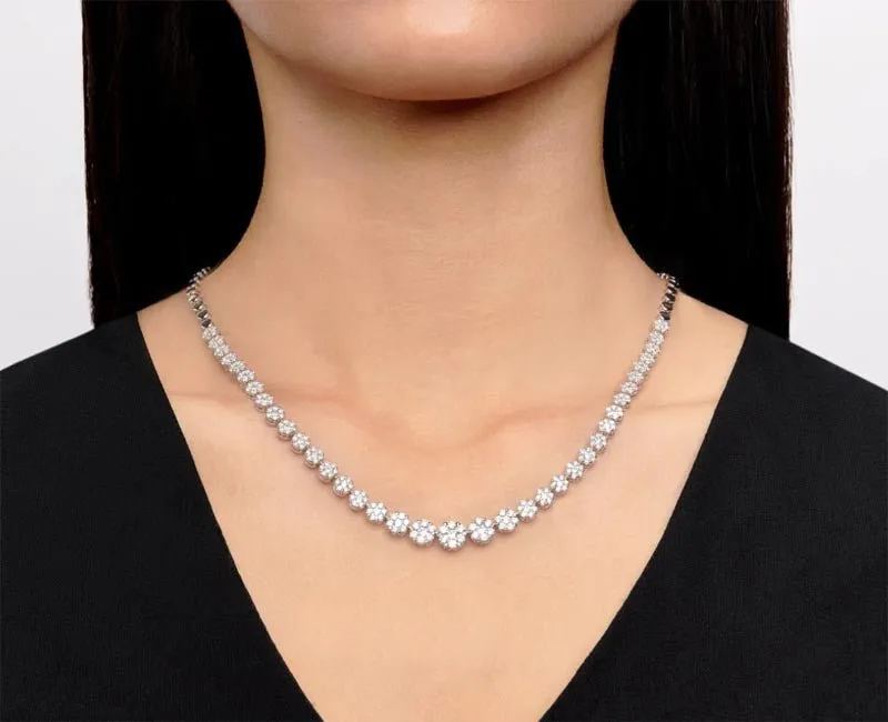 Simon G. 18K White Gold Graduating Pave Diamond Riviera Necklace