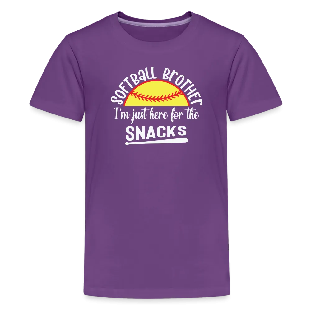 “Softball Brother I’m Just Here for the Snacks”-Kids' Premium T-Shirt