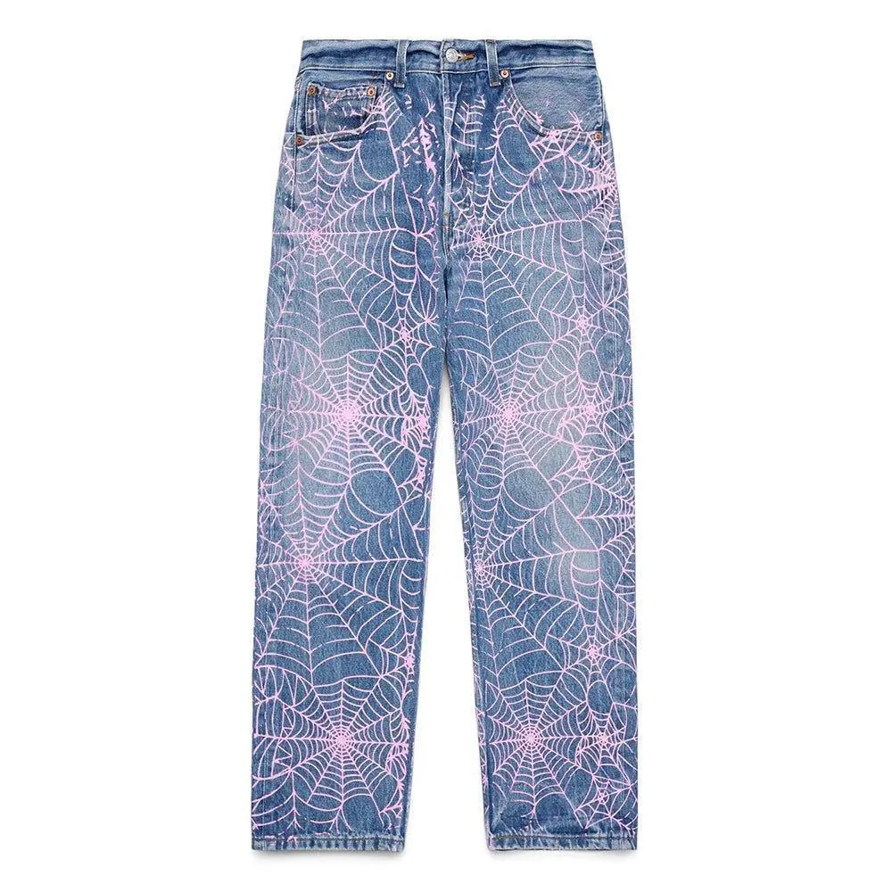 Sp5der AOP Pink Web Vintage 501 Denim Jeans