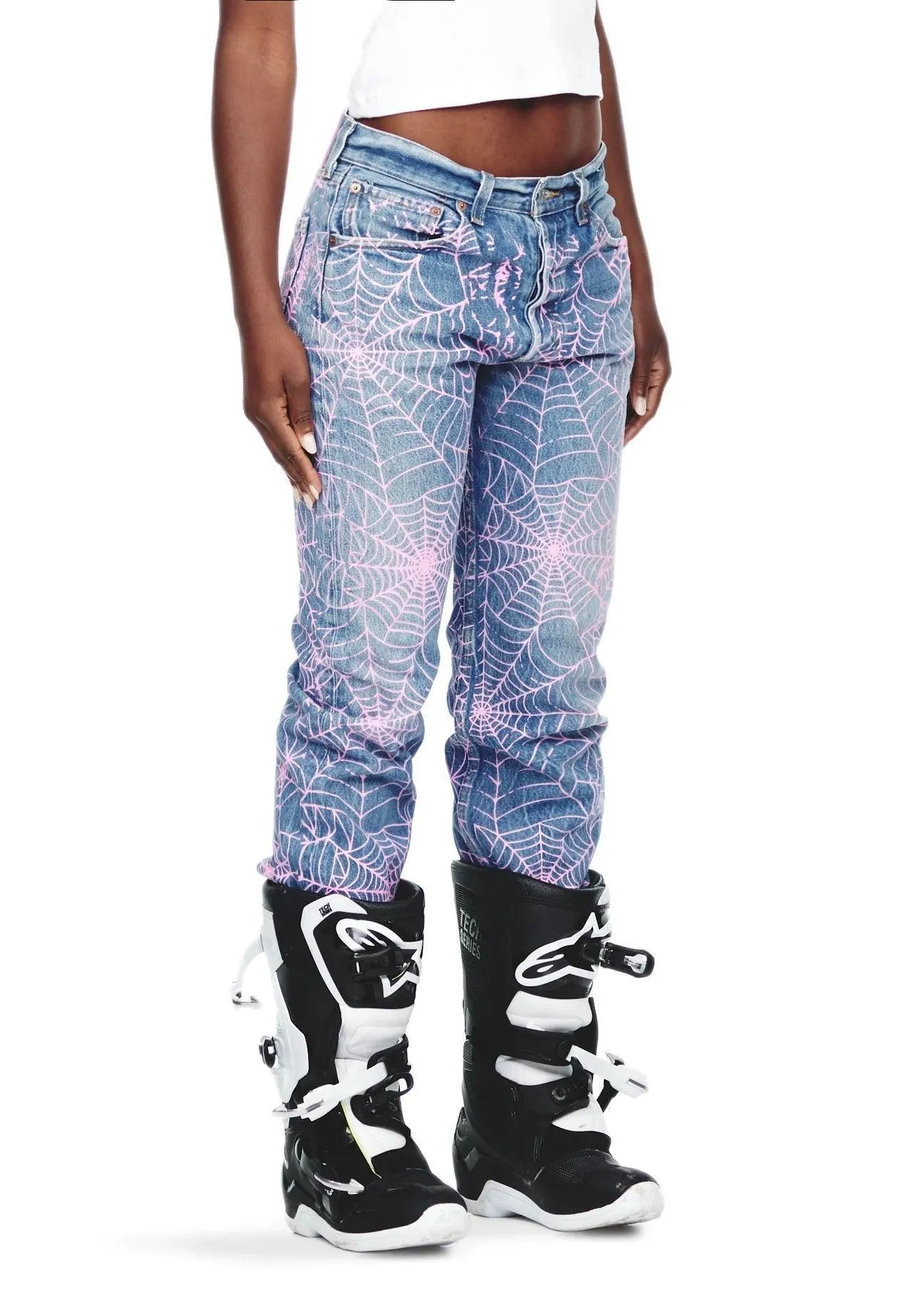 Sp5der AOP Pink Web Vintage 501 Denim Jeans
