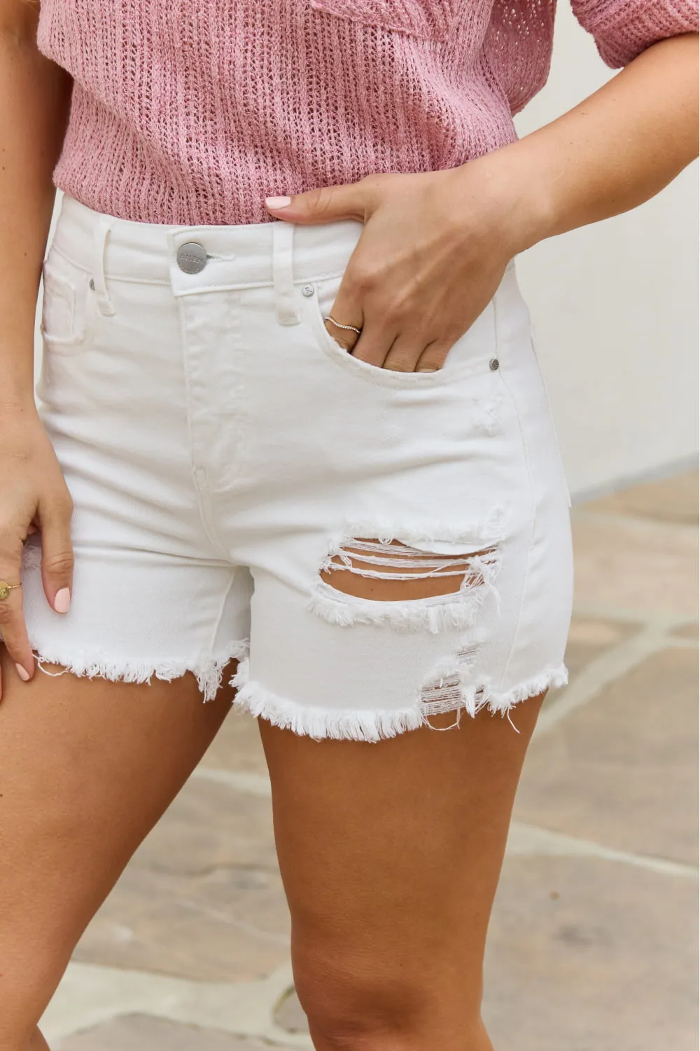 Stay Above It Distressed Shorts