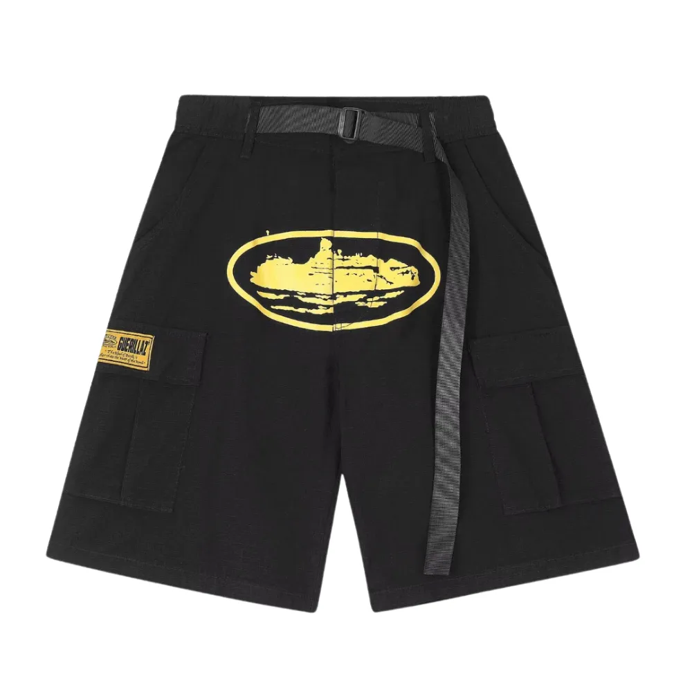 Street Print Belted Side Button Shorts