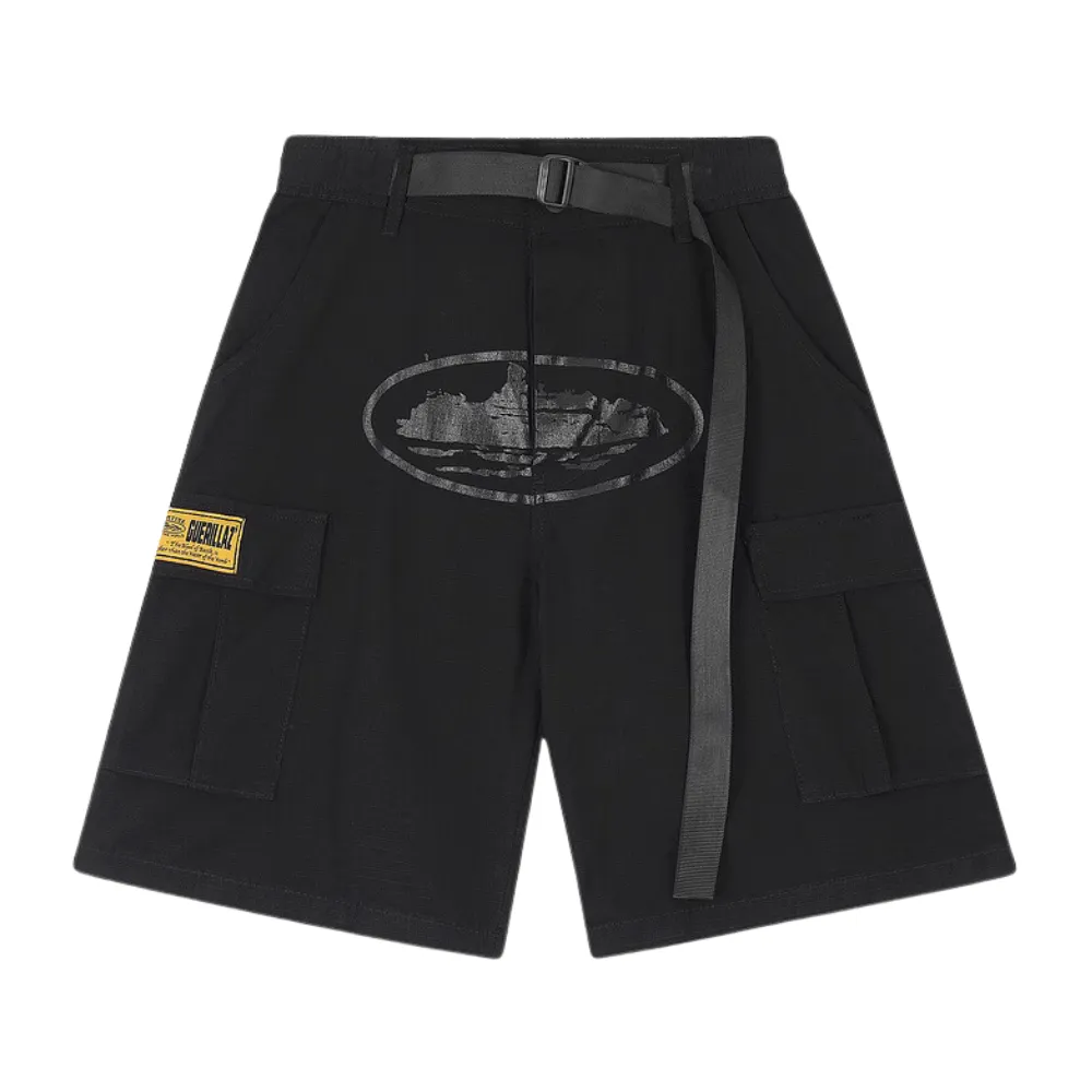 Street Print Belted Side Button Shorts