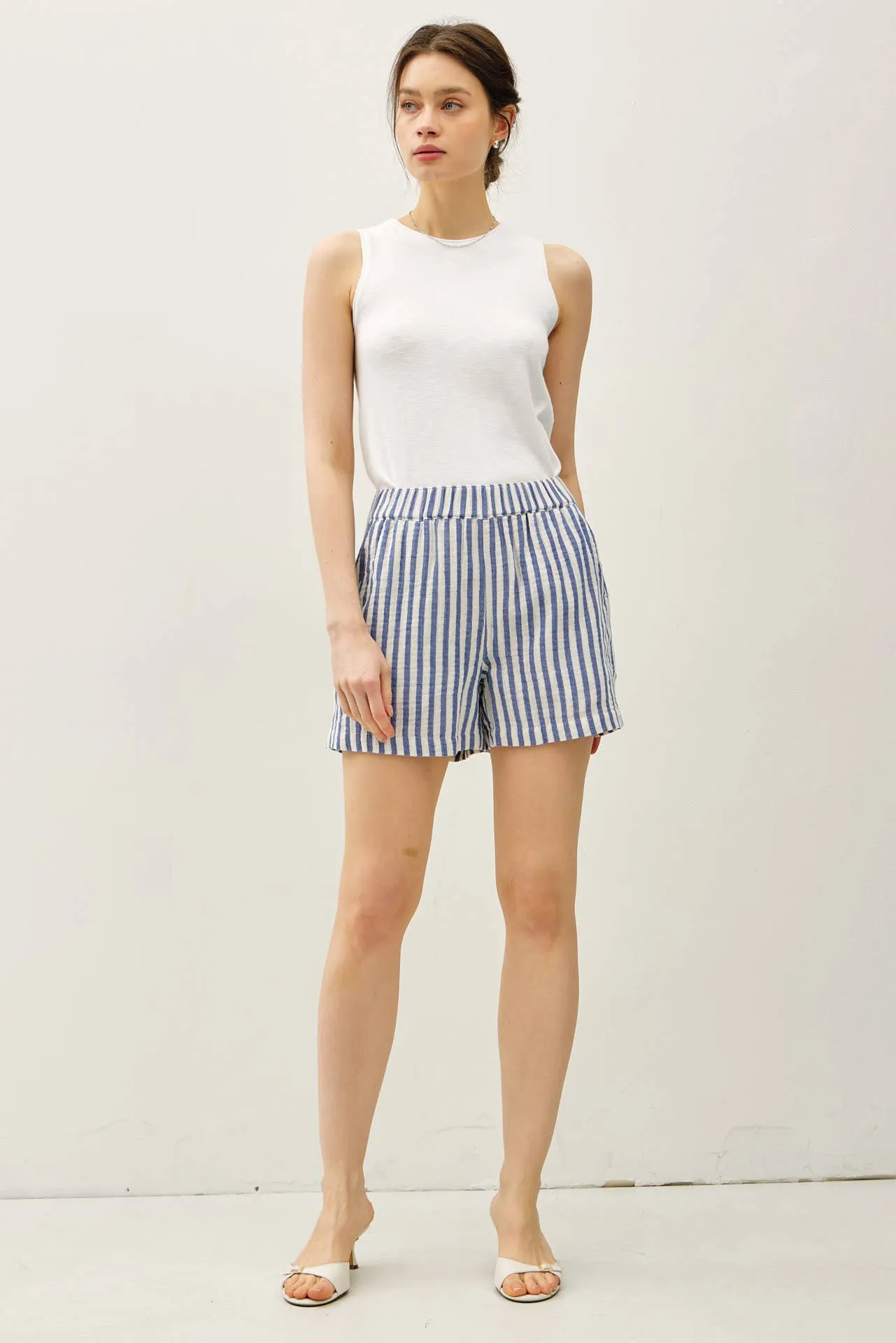STRIPED COTTON GAUZE SHORT