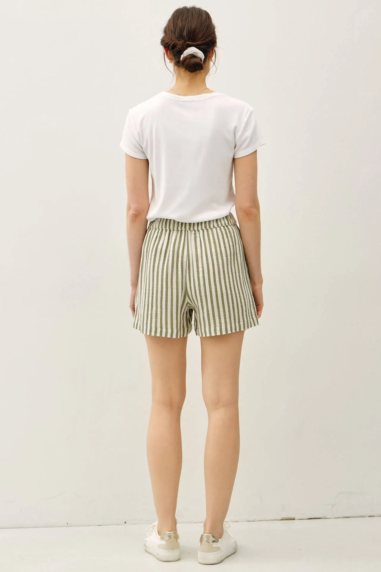 STRIPED COTTON GAUZE SHORT