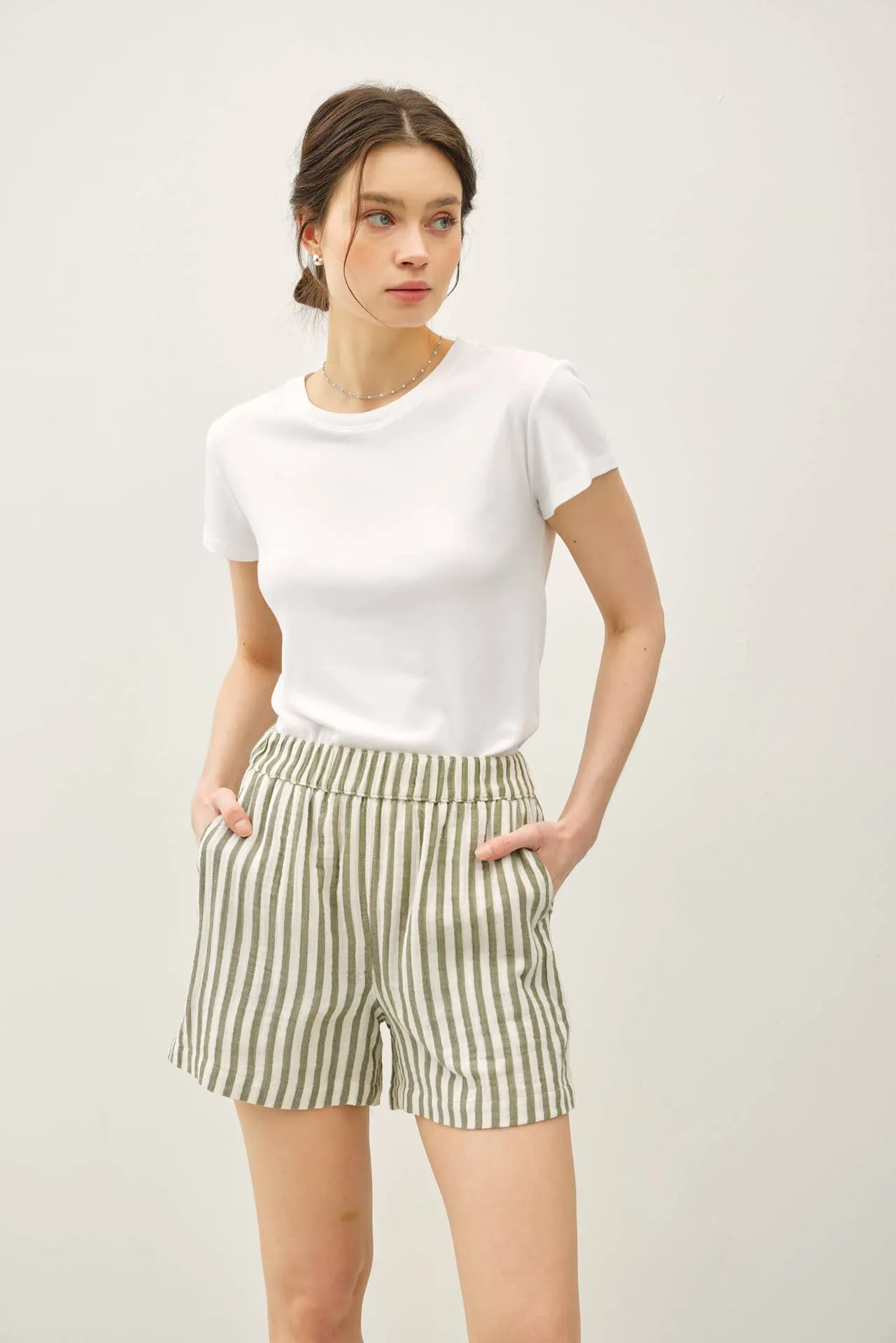 STRIPED COTTON GAUZE SHORT