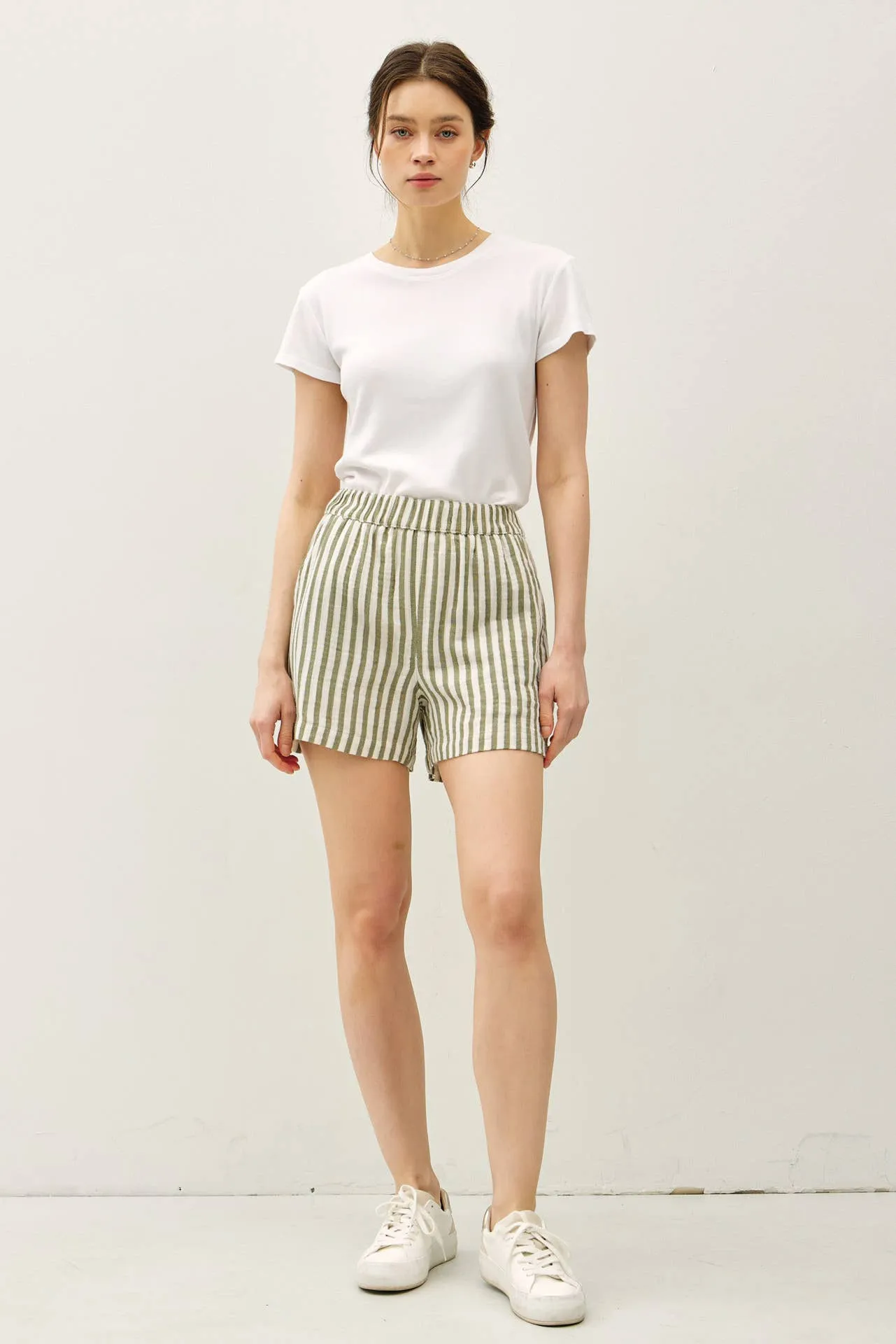 STRIPED COTTON GAUZE SHORT