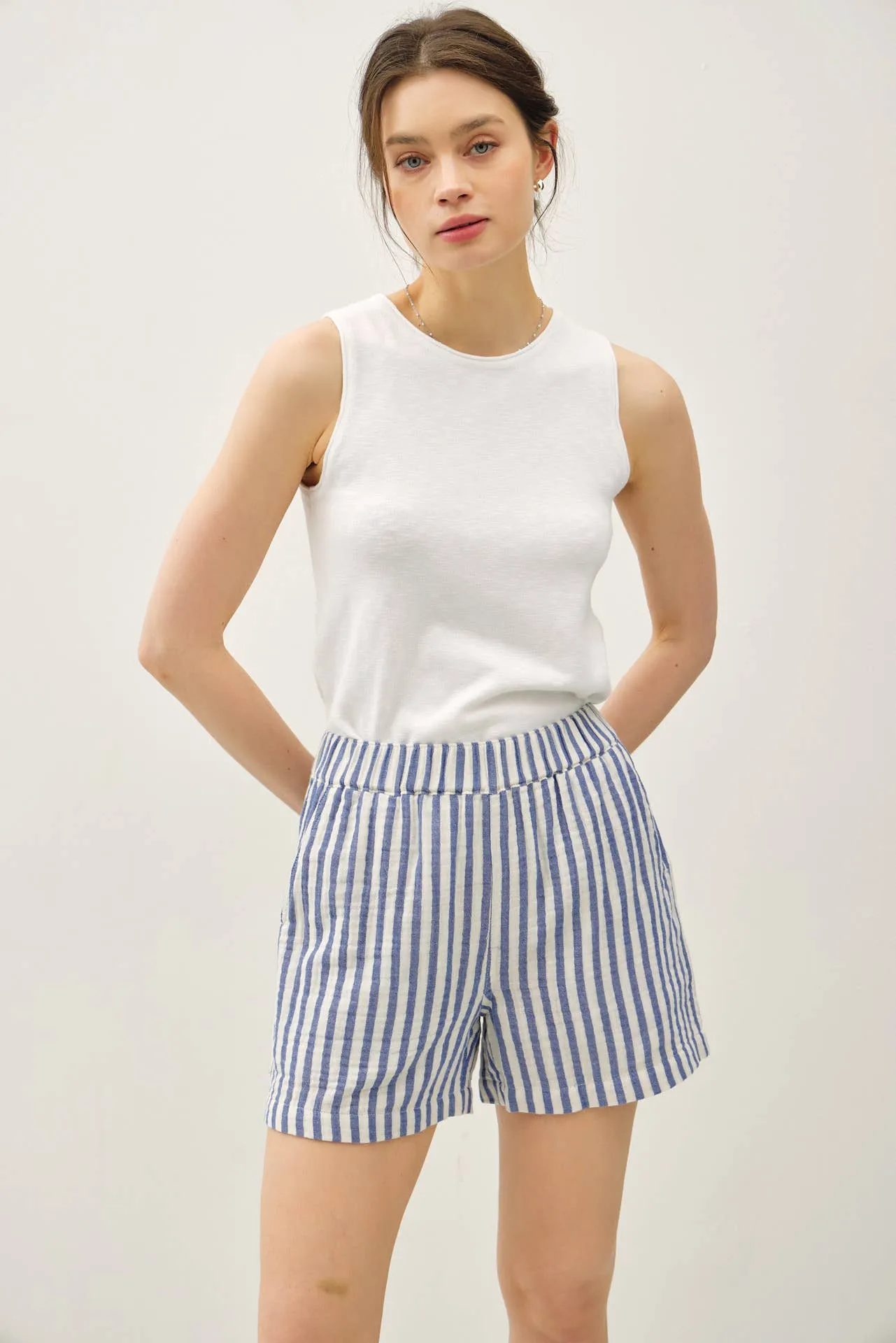 STRIPED COTTON GAUZE SHORT