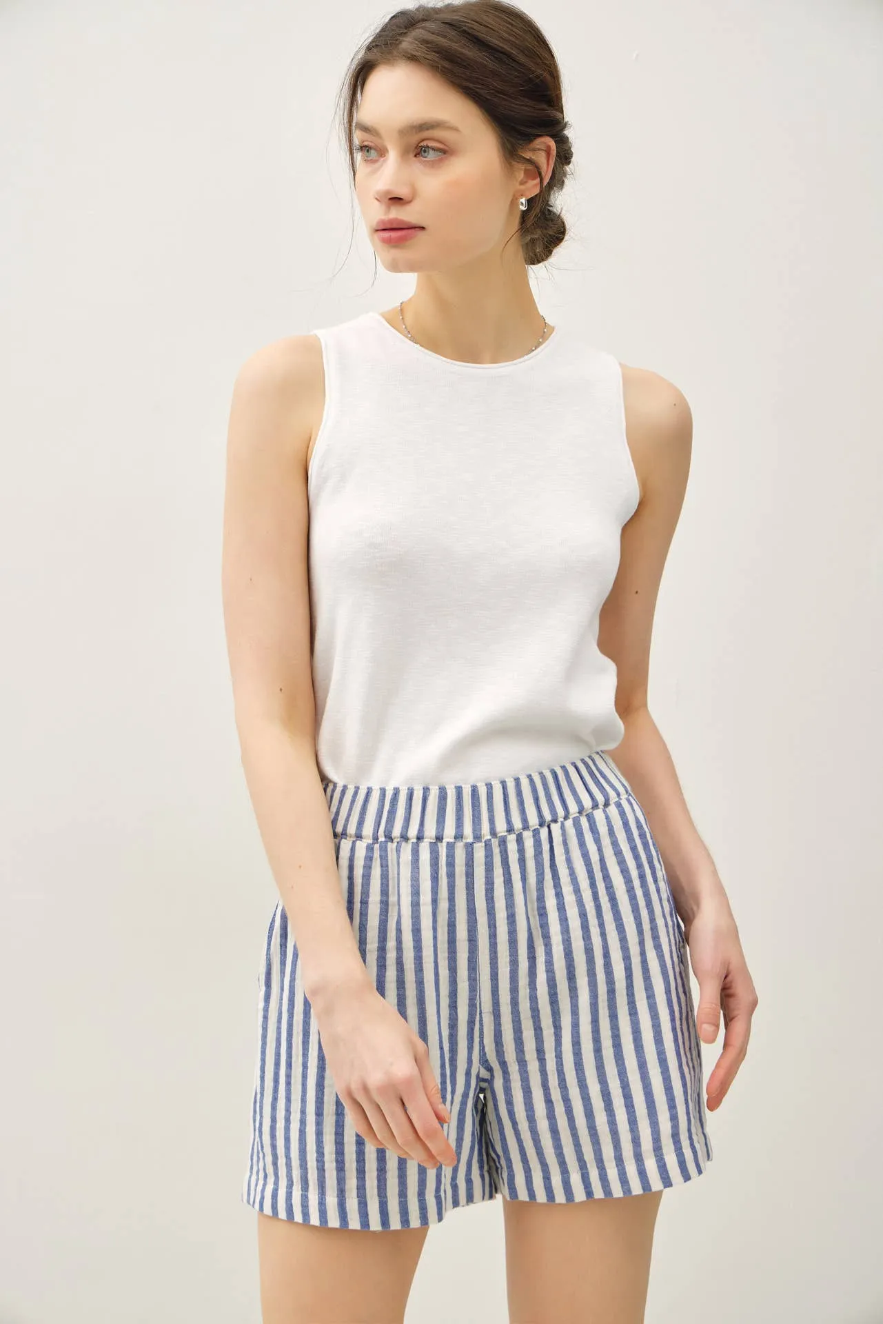 STRIPED COTTON GAUZE SHORT
