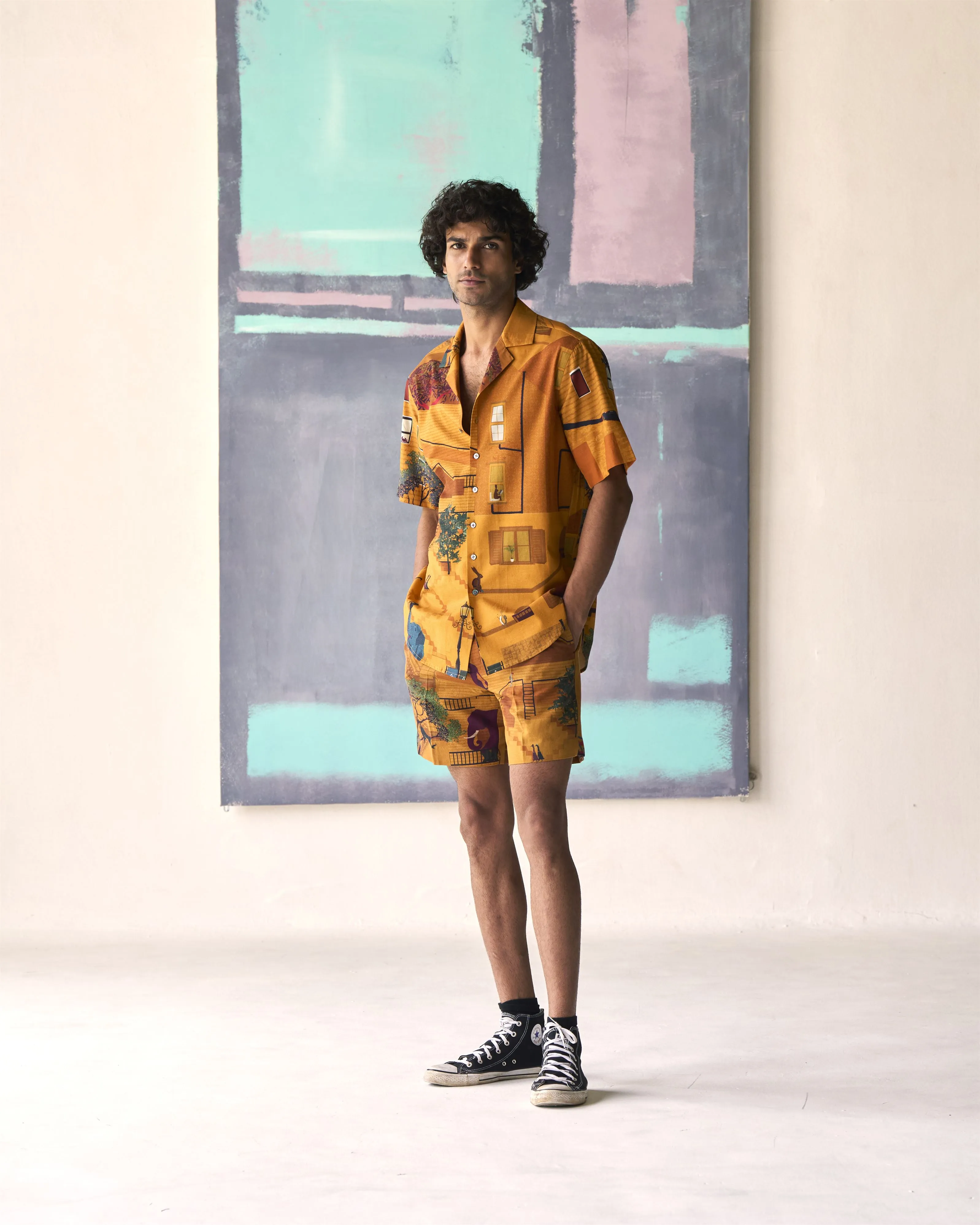Summer Shorts Short Animal Linen Mustard P114LI390 SuketDhir