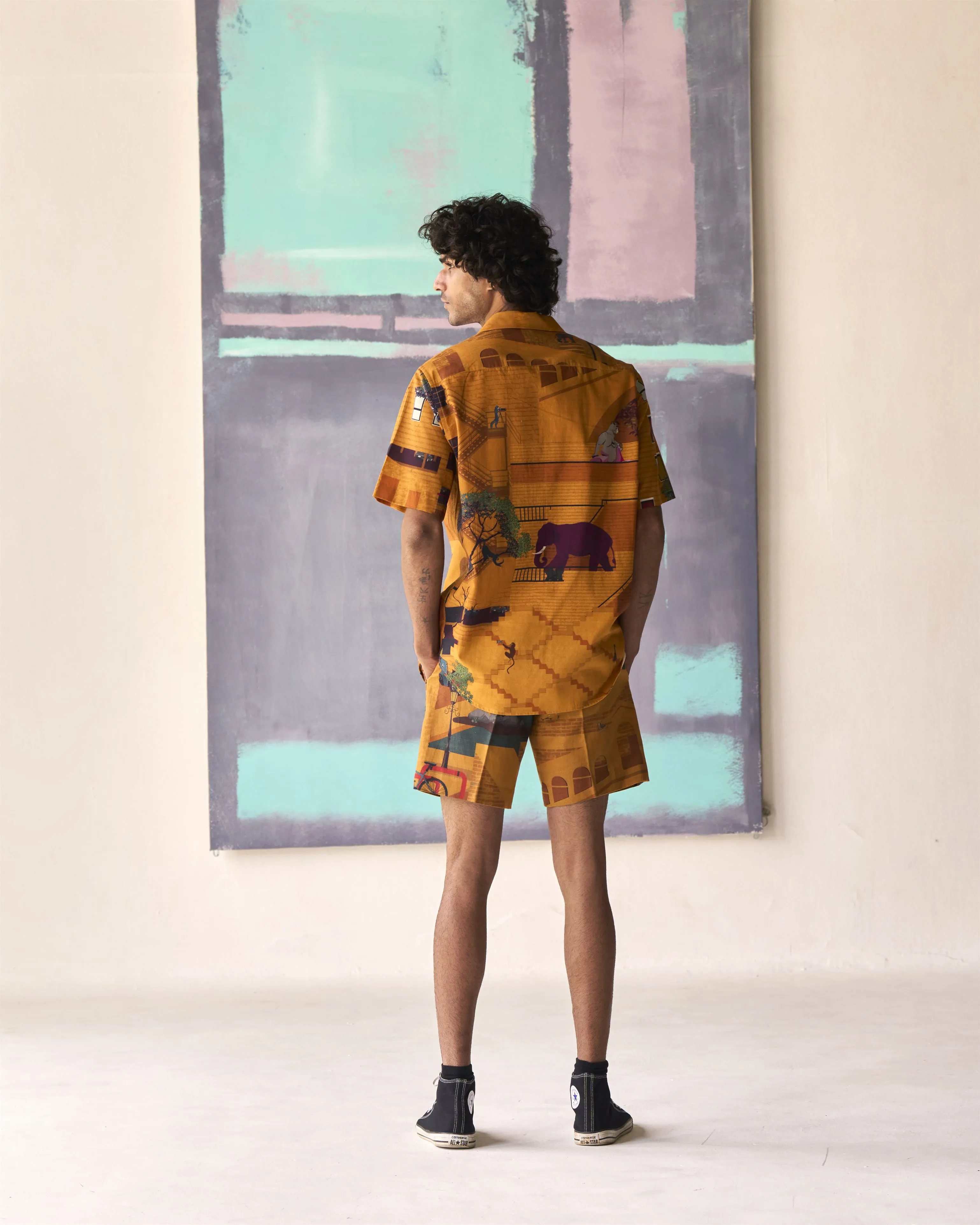 Summer Shorts Short Animal Linen Mustard P114LI390 SuketDhir