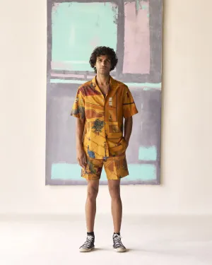 Summer Shorts Short Animal Linen Mustard P114LI390 SuketDhir