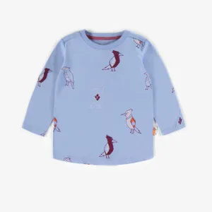 T-shirt bleu pâle à motifs d'oiseaux, bébé || Pale blue birds-patterned t-shirt, baby