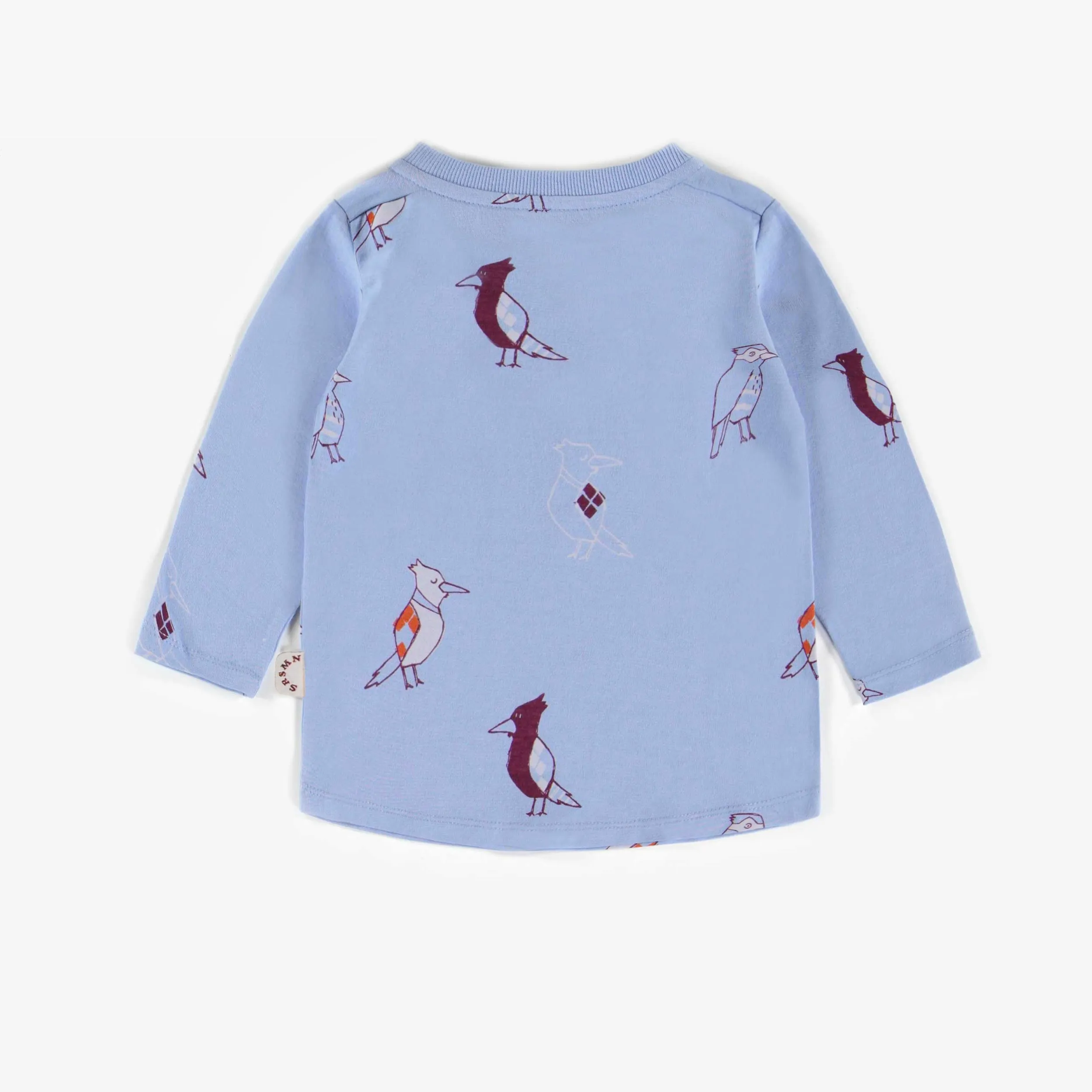T-shirt bleu pâle à motifs d'oiseaux, bébé || Pale blue birds-patterned t-shirt, baby