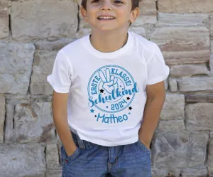 T-Shirt erste Klasse Schulkind mit Name personalisiert Junge Einschulungsshirt Einschulung erste Klasse Geschenk