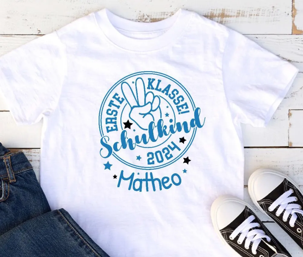 T-Shirt erste Klasse Schulkind mit Name personalisiert Junge Einschulungsshirt Einschulung erste Klasse Geschenk