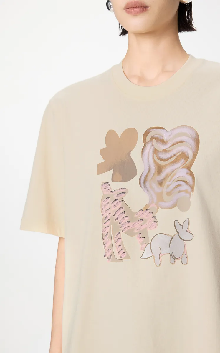 T-shirt / JNBY Cotton Abstract Cat Graphic T-Shirt