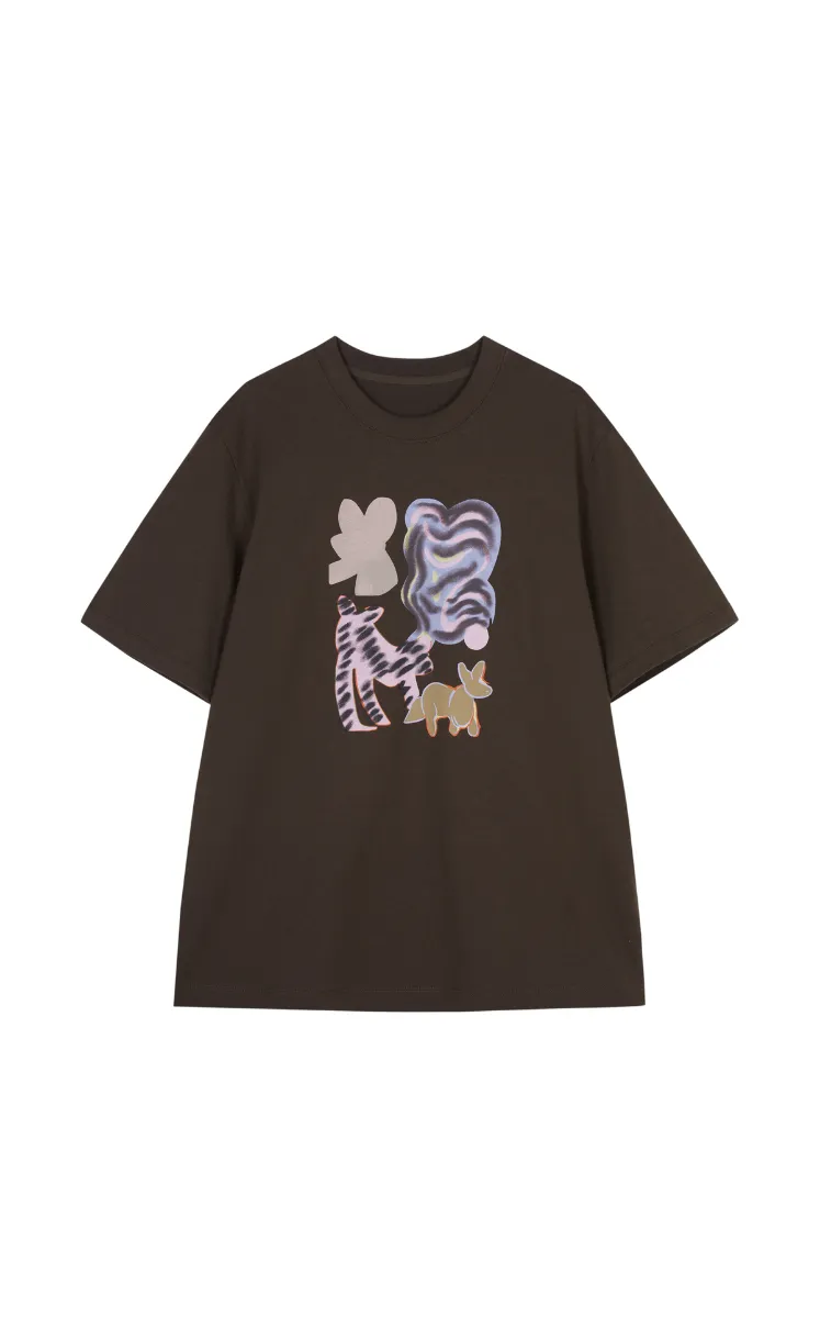 T-shirt / JNBY Cotton Abstract Cat Graphic T-Shirt