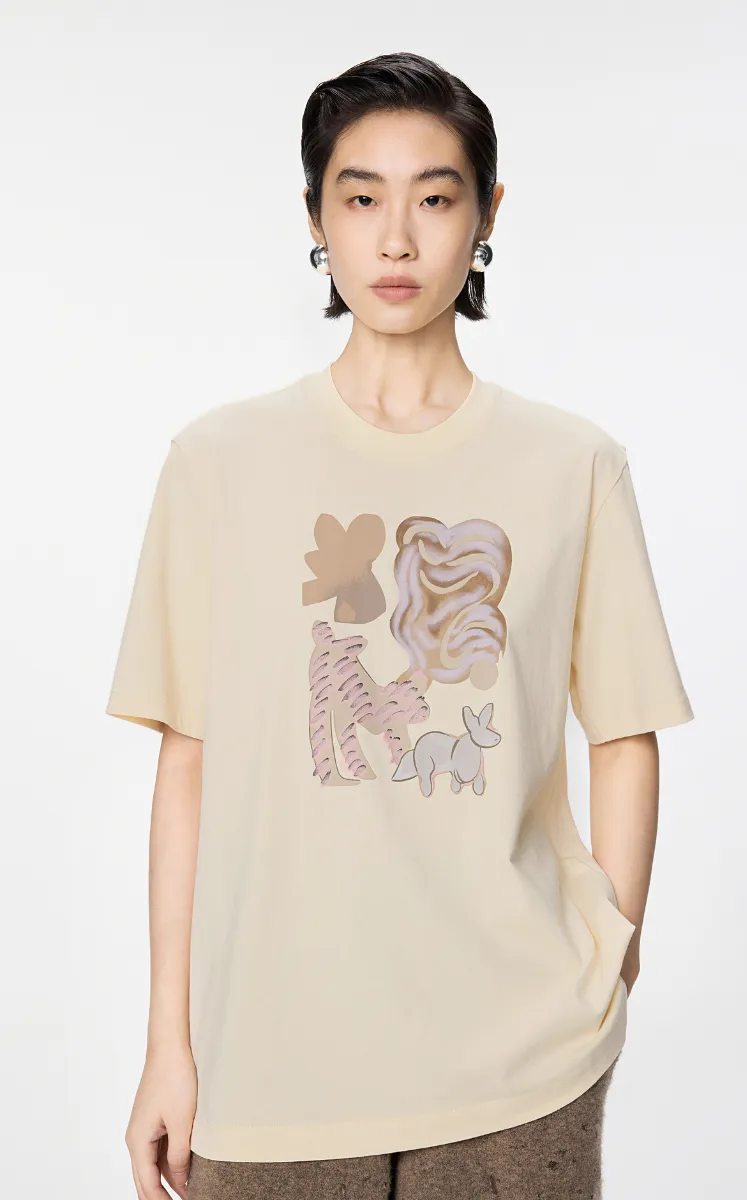 T-shirt / JNBY Cotton Abstract Cat Graphic T-Shirt