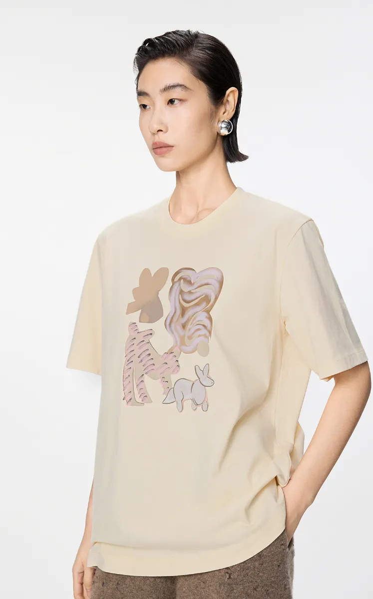 T-shirt / JNBY Cotton Abstract Cat Graphic T-Shirt