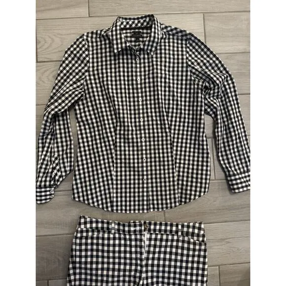 Talbots Checkered Set 2 Piece Women’s Size 6 Black And White Cotton Spandex