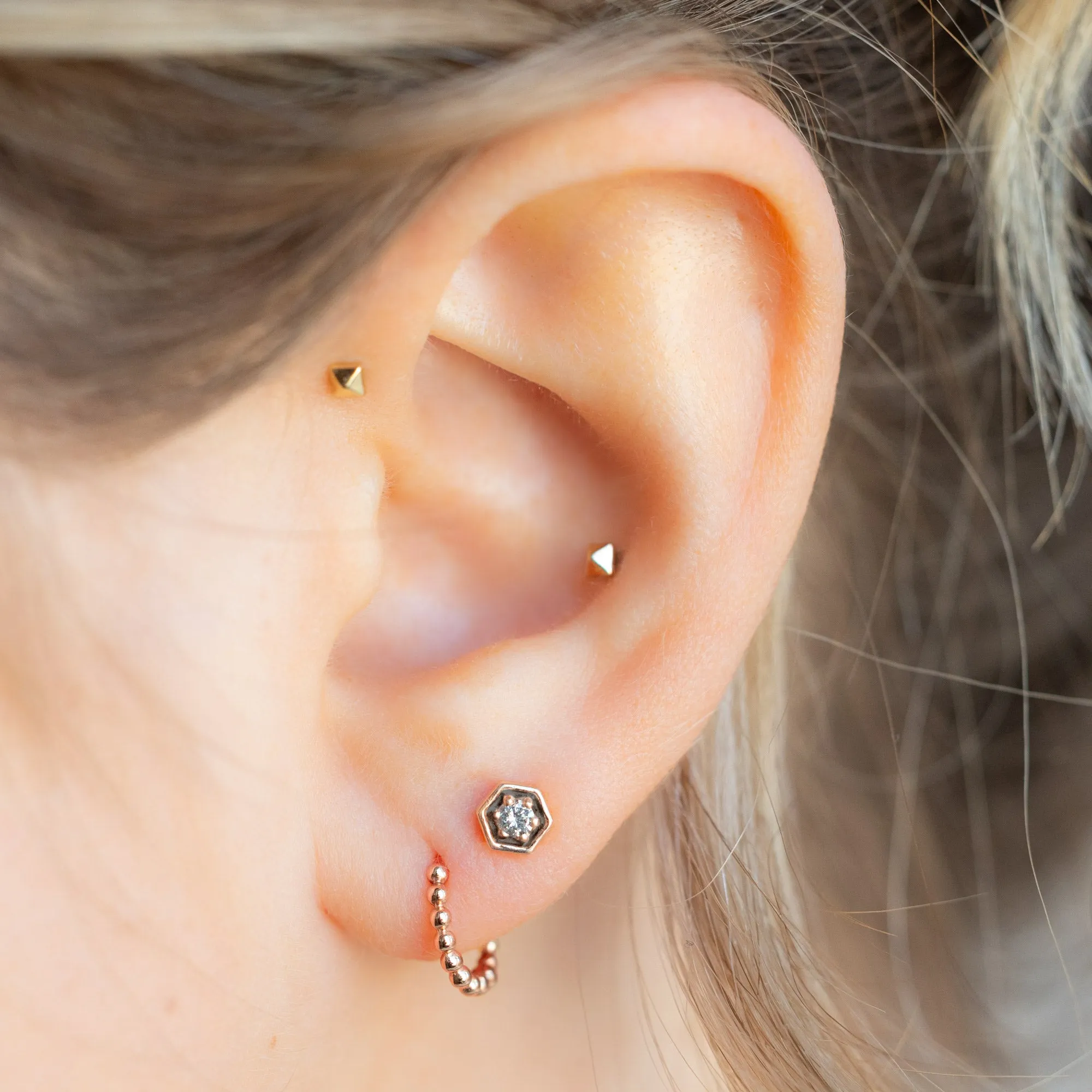 The Galaxy Salt and Pepper Diamond Hexagon Stud Earrings | 14K Rose Gold